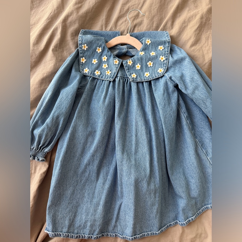 Next Blue Denim Dress with floral collar